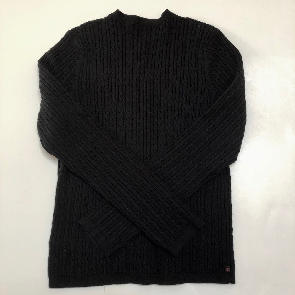 RALPH LAUREN LRL Vintage Classic Cardigan Cable Knit Cotton Black Petite PS - Picture 6 of 8